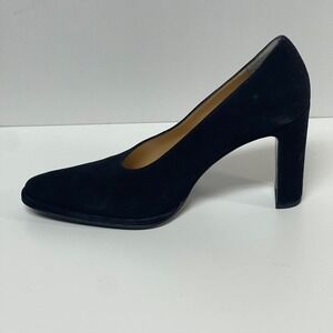 Ellen Tracy Black Suede Block Heel Pumps Italy Womens 8.5B Classic Chic Elegant